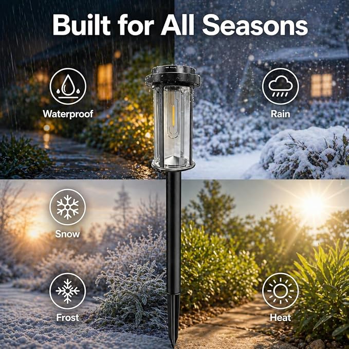 DERAYSION 12 Pack Solar Lights Outdoor, 21" Solar Pathway Lights Auto On/Off Waterproof Garden Lights for Path, Yard, Walkway, Driveway Decor, Warm White