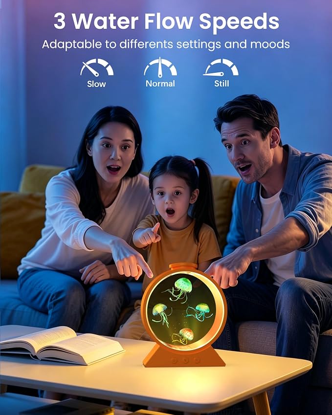 Jellyfish Lamp for Sleep Anxiety Calming Light for Bedroom(Cosmic Orange) | Whisper-Quiet Sensory | 7 Soft Color Modes | Adjustable Water Flow | 8H Auto-Off Timer | Rounded Tank Lamp Gift for All Ages