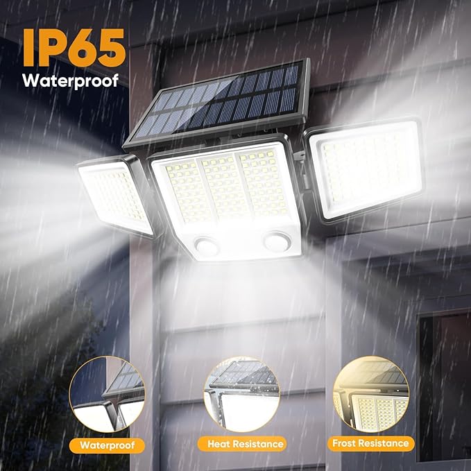 Solar Motion Sensor Outdoor Lights Waterproof - 3000LM 3 Modes Security Lights Outdoor 270° Illumination IP65 LED Solar Flood Wall Light for Garden Yard Patio Pathway (With ‎Remote Control, 2)
