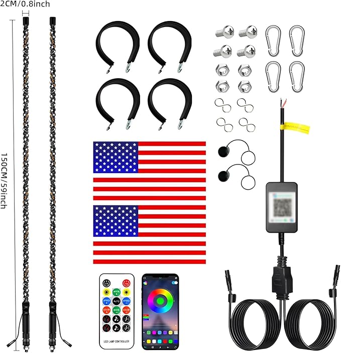 2PCS 5FT Whip Lights, LED Whip Light with App & Remote Control, Spiral RGB Chasing Lighted Antenna Whips,Whip Light for UTV ATV RZR SXS Can-Am Dune Buggy Offroad Truck (5ft)