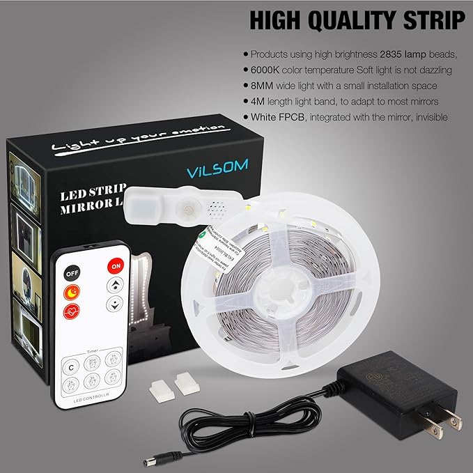 ViLSOM Led Vanity Mirror Lights Kit, 13ft/4M 240 LEDs Make-up Vanity Mirror Light for Vanity Makeup Table Set with Dimmer and Power Supply, Mirror not Included