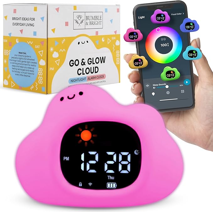 Bumble & Bright Kids Sleep Trainer with App Control - OK to Wake Clock for Kids Ages 4+, Color-Changing Night Light, Alarm & Sound Machine, Simple 1-Routine Setup, Free App, USB-C