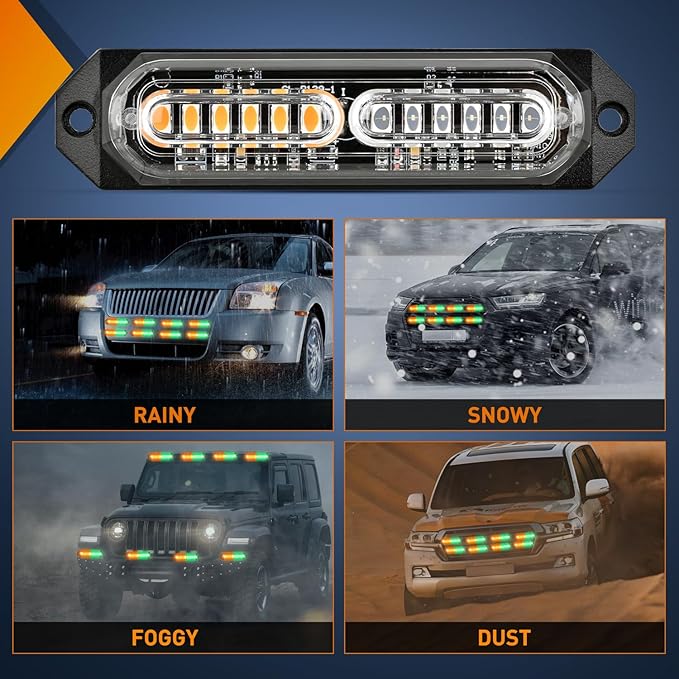 Nilight 8PCS Led Strobe Lights 12LED Amber Green Emergency Light 12V 24V Surface Mount Flashing Warning Hazard Beacon Lights Ultra Slim Sync Feature Mini Grille for Cars Trucks Off Road Vehicles SUV