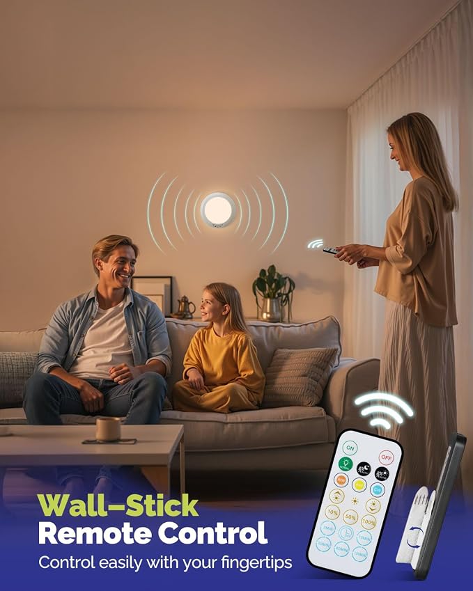 10000mAh Rechargeable LED Motion Sensor Ceiling Light with Remote | 7.09" Wireless Lights Waterproof Shower 3000K/4000K/6000K Magnetic Stick On Battery Operated Light Indoor for Closet Bathroom