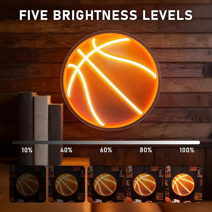 UV Printed Basketball Neon Sign Light Up Basketball Sports Neon Light Dimmable Led Basketball Gifts for Boys Fans Bedroom Man Cave Game Room for Wall Decor Aesthetic