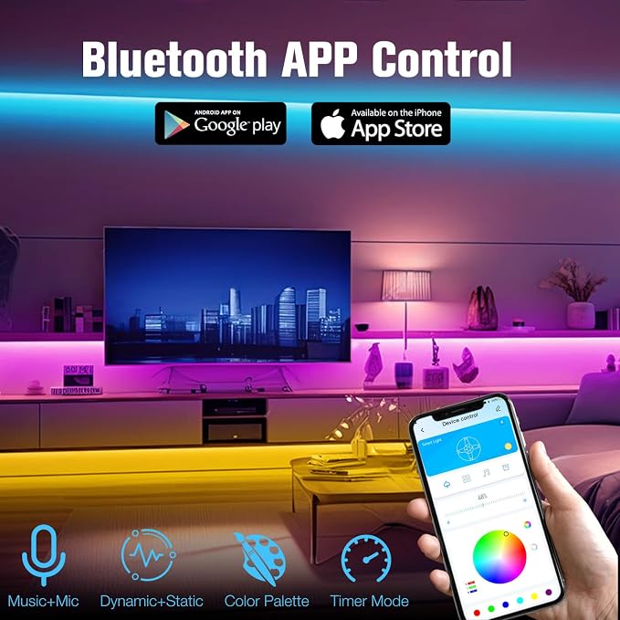 Led Lights for Bedroom 110FT (1 Roll), RGB Color Changing Led Strip Lights | Smart APP and IR Remote Control / Music Sync Color Change / Room Decoration / Party Festival Décor