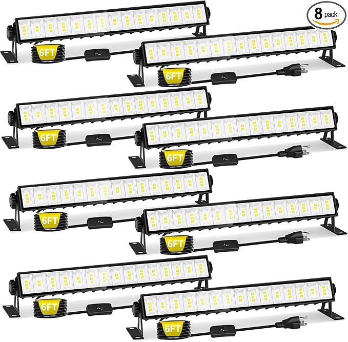 8 Pack LED Shop Light 5400LM Super Brighter, 45W Plug in Garage Light with 6FT Cord and On/Off Switch, 6000K IP66 Waterproof Outdoor Work Shop Bay Lighting for Garage Workshop Warehouse Factory Yard