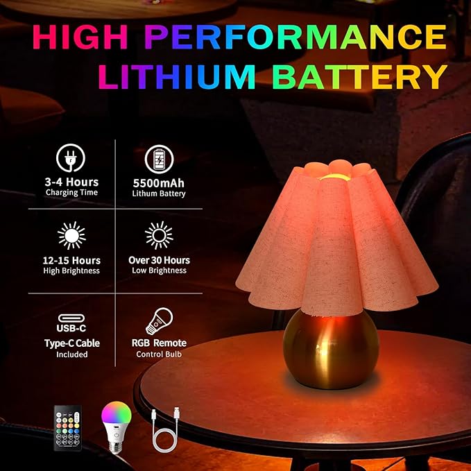 Ziqqeelam Rechargeable Cordless Small Table Lamp, Battery Operated Remote Control Gold Mini Table Lamps for Bedroom Nightstand, Cute Small Table Lamp for Small Spaces for Kitchen Counter, Bookshelf