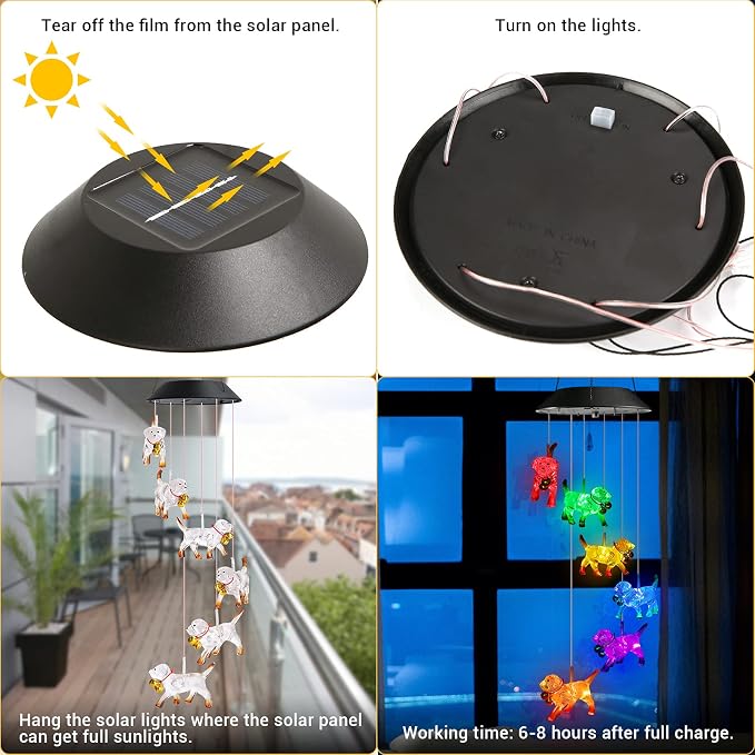 Toodour Solar Wind Chime, Color Changing Wind Chimes Dog | LED Decorative Mobile, Gifts for Mom Grandma, Waterproof Outdoor Decorative Lights, Garden, Patio, Yard, Window Outdoor Decor