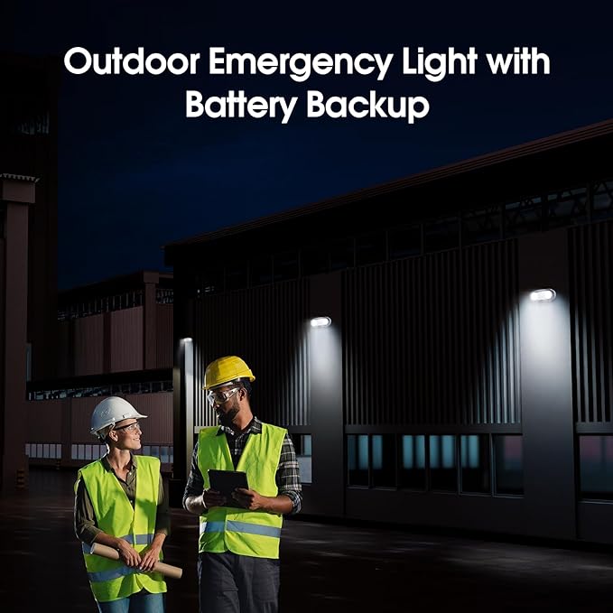 Outdoor Emergency Light with Battery Backup, Exterior Emergency Exit Lights Hardwired, Wet Location LED Egress Lights, Waterproof Commercial Emergency Lighting Fixture, 120-347V, UL Listed(2 Pack)