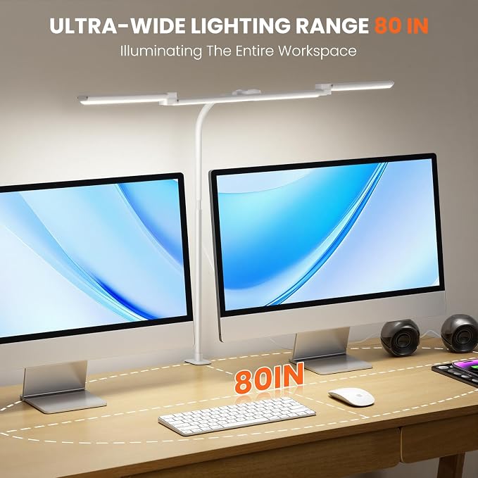 LED Desk Lamp for Office Home, 3 Light Bar Adjustable Desk Light with Clamp | Architect Table Lamp Computer Monitor Lighting, Stepless Dimming Eye-Caring Clip on Light for Workbench Reading Study White