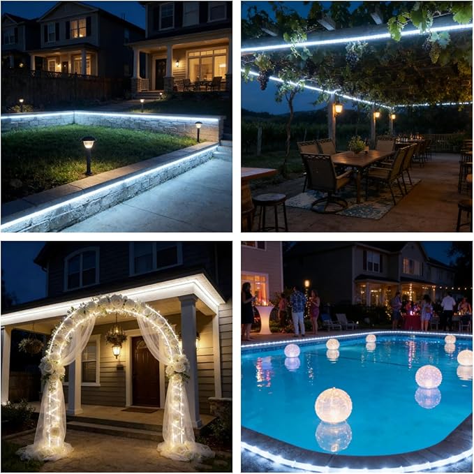 LED Rope Lights, 100Ft 110V Waterproof Rope Lights for Outside, Outdoor String Lights, Ideal for Eaves, Backyards Garden, Christmas Decoration(Cold White)
