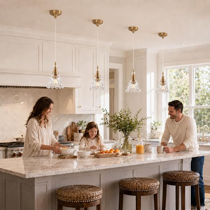 Vintage Pendant Lights Set of 2 Glass Kitchen Pendant Lighting over Island | Height adjustable,E26 base, work on different ceiling,Combined Ceiling and pendant,6.5in pendant lights for kitchen island
