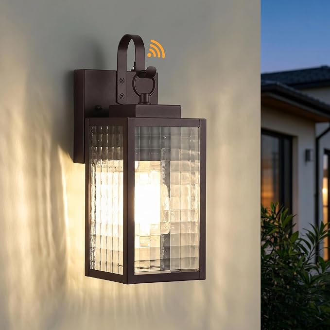 11.8-Inch Bronze Dusk to Dawn Outdoor Light Fixture, All-Metal | Auto On at Dusk, Off at Dawn, Checkered Glass, Rust-proof All-Metal Frame for Porch, Garage