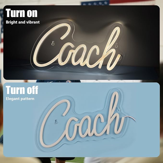 Coach Neon Sign, Basketball Led Neon Light, Dimmable LED Neon Signs for Wall Decor, Powered by USB Wall Decor Aesthetic, Sports Neon Signs for Room Bedroom Decor Coach Gifts