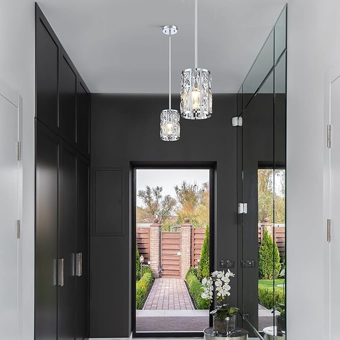 MEXO Modern Crystal Pendant Light Fixture 3-Pack Chrome Finish Hanging Lighting Crystal Chandelier for Kitchen Island