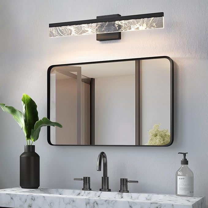 AIJIASI Modern Bathroom Light Fixtures Over Mirror - 24 Inch Black Vanity Light Bar 18W 3000K Dimmable LED Vanity Lighting Fixtures for Restroom Mirror