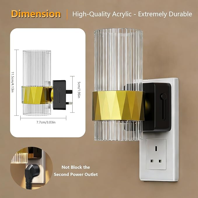 LED Night Light Rotating, Acrylic Night Lights Plug into Wall with Dusk to Dawn Sensor, 0-100LM Dimmable 2700K Nightlight Plug in for Bedroom, Bathroom, Living Room, Hallway (2 Pack)