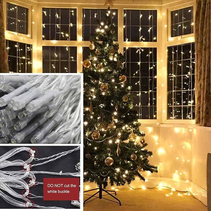 Solhice LED Curtain Lights Outdoor 12ft x10ft, 360 LED Plug in Hanging String Lights Indoor Bedroom, Twinkle Light Backdrop for Outside Wedding Decor, Warm White (Not Connectable)
