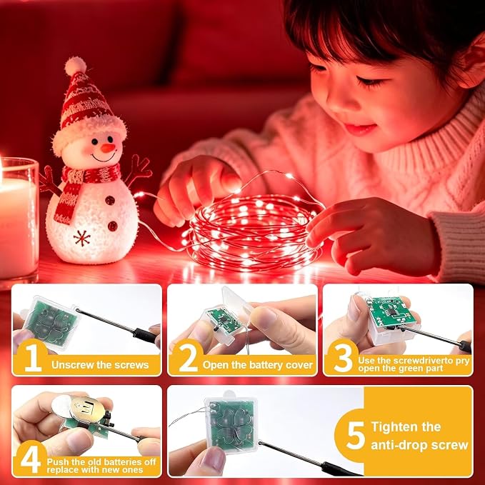 ZGWJ 12 Pack Red Fairy Lights, Mini String Lights with Remote and Timer | 8 Lighting Modes Timing Function Battery Operated 7 FT 20 LED Waterproof,Halloween Christmas Tree Parties Decor