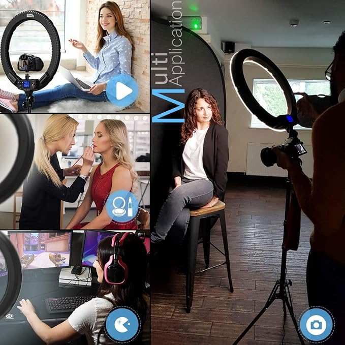 19 inch Ring Light with Remote Controller and Stand iPad Holder,60W Bi-Color with 4 Color Soft Filters for Live Stream/Makeup/YouTube Video/TikTok/Zoom/Photography