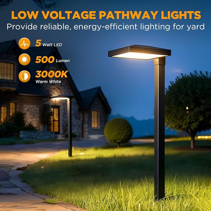 LUTEC 2 Pack Low Voltage Pathway Lights, Aluminum 12V Landscape Lighting with Connectors，IP65 Waterproof Anti-Glare Wired LED Pathway Lights, 5W 500LM Warm White 3000K for Pathway, Yard, Garden