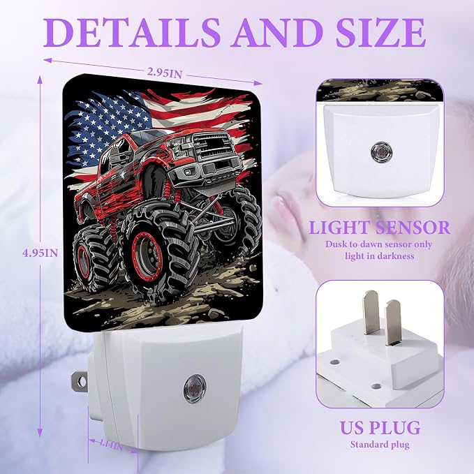 Monster Truck Night Light,Funny Plug-in Night Lights with Dusk-to-Dawn Sensor for Bedroom,Bathroom and Living Room Sleep Friendly lamp 0.5w