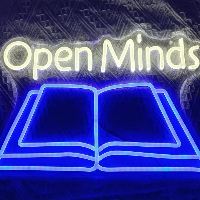 Books Open Minds Neon Sign LED Letter Lights Dimmable USB Powered Wall Decor for Classroom Library Reading Nook Teacher Student Book Lover Gift (16.5x10.6in)