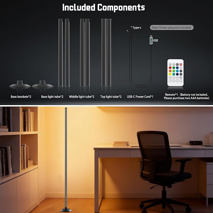 IC+RGBW Led Corner Floor Lamp USB Powered App, Remote Control, 2 Pack | App & Remote Control Color Changing, Timer, 64+ Music Modes Standing Lamps for Living Room Lamp Bedroom Gaming Room