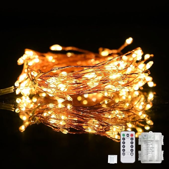 Dailyart 200 Led Fairy Lights - 16.4FT Battery Operated String Lights with Remote, 8 Modes, Waterproof for Bedroom, Christmas Tree & Wreath Decoration