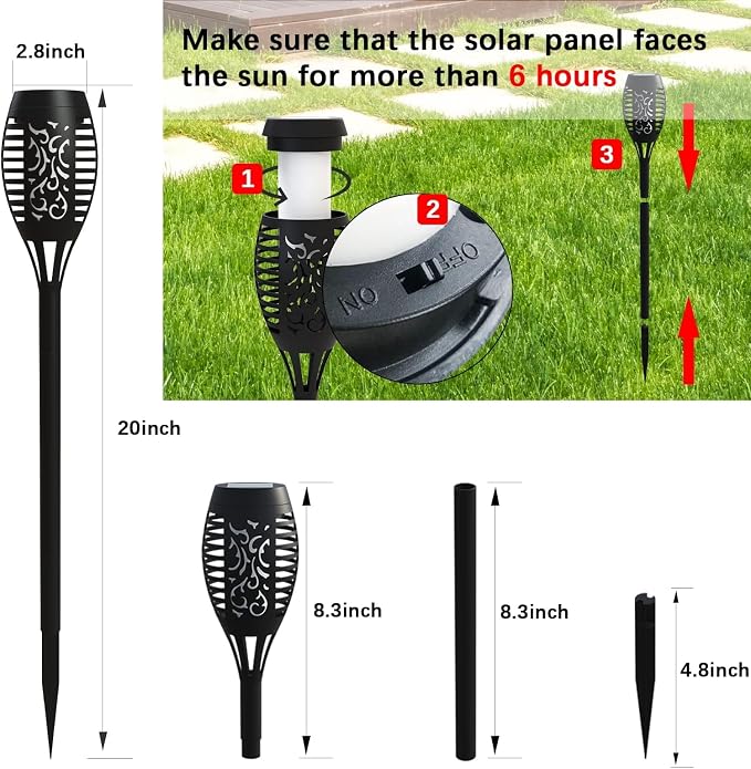 Solar Lights Outdoor, 4 Pack Solar Torch Light with Flickering Flame, Waterproof Outdoor Garden Lights for Yard, Tiki Torches for Outside Patio Pathway Decorations