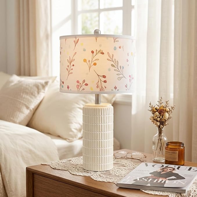 PoKat 23'' Table Lamp with Flower Lampshade for Night Stands, Birthday Gifts for Women Mom, House Warming Gifts New Home Decor, Ceramic Lamp for Living Room, Modern Bedroom Lamp for Nursery