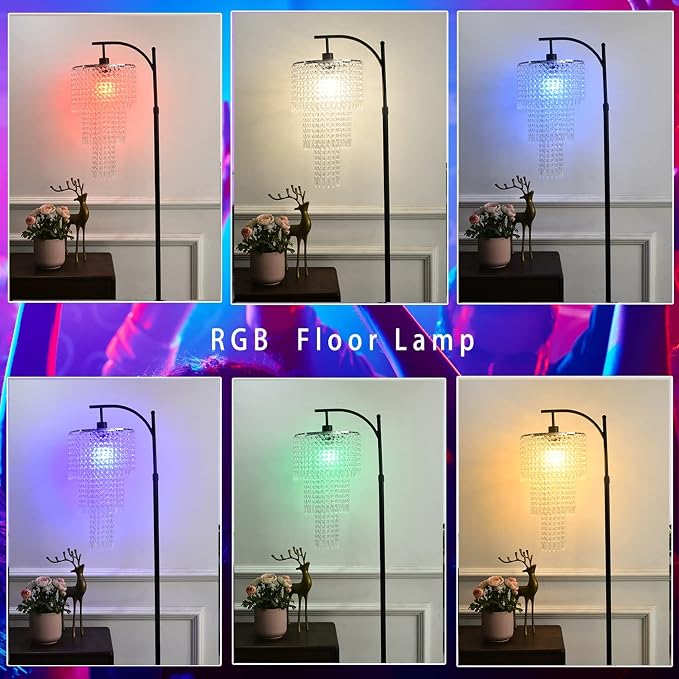 ZECOXOL Arc Floor Lamp for Living Room Modern Floor Lamp with Remote Control,Dimmable Crystal Floor Lamps Black Standing Lamp with 10 Color Temperature Tall Chandelier Floor Lamps for Bedroom Corner