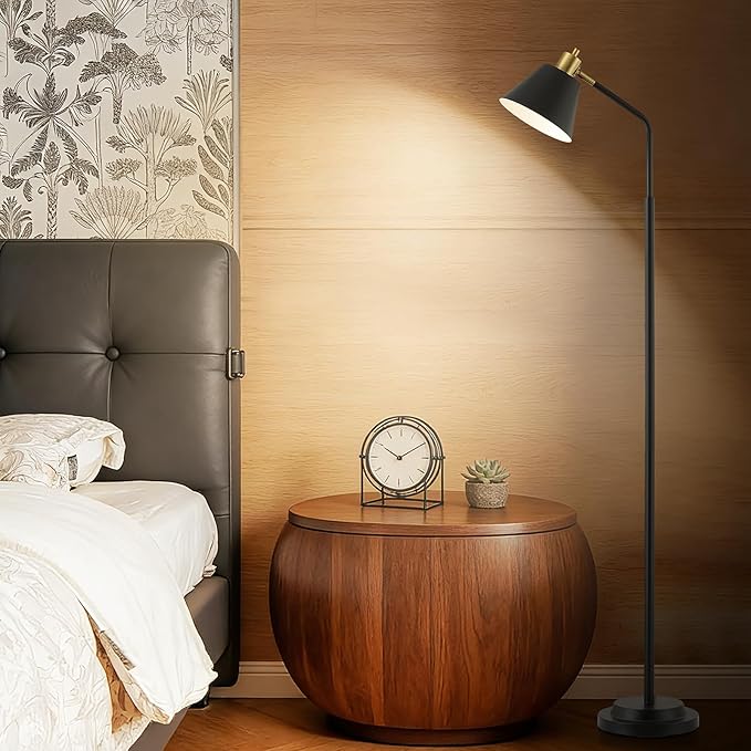 65.3" Floor Lamps for Living Room, Black Floor Lamp for Bedroom, Dual-Base Industrial Standing Lamp, Adjustable-Head Corner Lamp, Modern Tall Lamp, Living Room Light, Bulb Included, Black