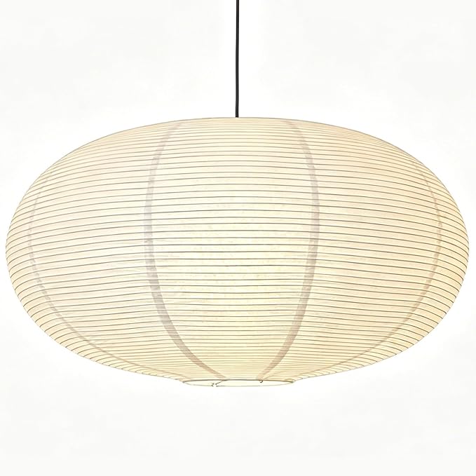 23.6'' Oval Boho Paper Lanterns for Great Room,Clip On Ceiling Light Cover | Light and Foldable, airy aesthetic,Natural Pendant Light Shade for Dining Area Living Room Hallway Bedroom Home Decor