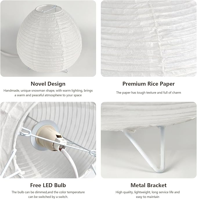 Small Paper Lantern Lamp, Japanese Paper Table Lamp with 3 Color, Cute Rice Paper Lamp for Desk Bedroom Bedside (e12 Bulb Base) Bulb Included