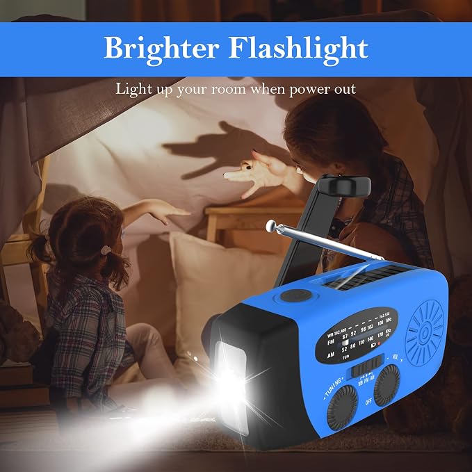 RunningSnail Hand Crank Radio with LED Flashlight, for Power Outage | AM FM NOAA Emergency Weather Radio,2000mAh Phone Charger,Hand Cranked,Solar Panel