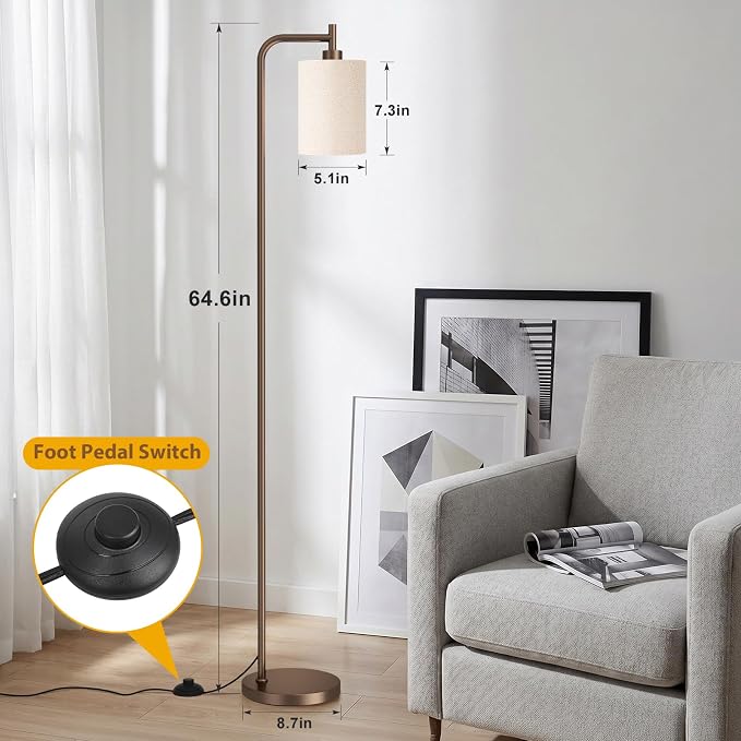 Ziisee 64" Floor Lamp for Living Room with Remote Control, Deep Beige Shade with Brown Pole, Dimmable Tall Lamps for Bedroom Office Corner, 9W LED Bulb Included