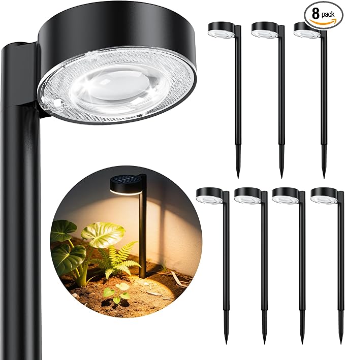 8 Pack Solar Pathway Lights Outdoor, Up to 12Hrs Solar Light | Larger Focused Spot Lens, Waterproof Solar Light for Garden, Walkways, Landscape Path