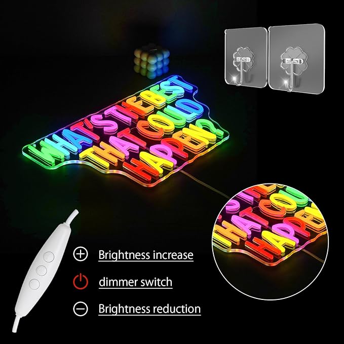 What's The Best That Could Happen Neon Sign for Wall Decor Classroom Neon Light Colorful Letter LED Sign Motivational Quote Neon Light Sign for Classroom Bar Home shop Decoration