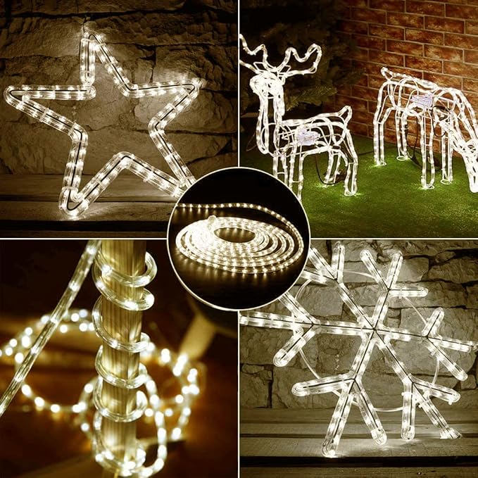 7/16" Rope Lights, 6.6ft 2-Wire Waterproof LED Rope Light Kit, 110V-120V PVC 30 LED/M Tube Lights Strip for Background, Outdoor, Christmas, Home Decoration(Warm White)