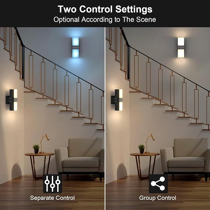 XMCOSY+ Smart Outdoor Wall Lights, 1400LM RGBCW Porch Lights 2-Pack | Smart App Control, Alexa Compatible, Color Changing Warm & Cool White, IP65 Waterproof 350° rotating dual heads Wall Sconce