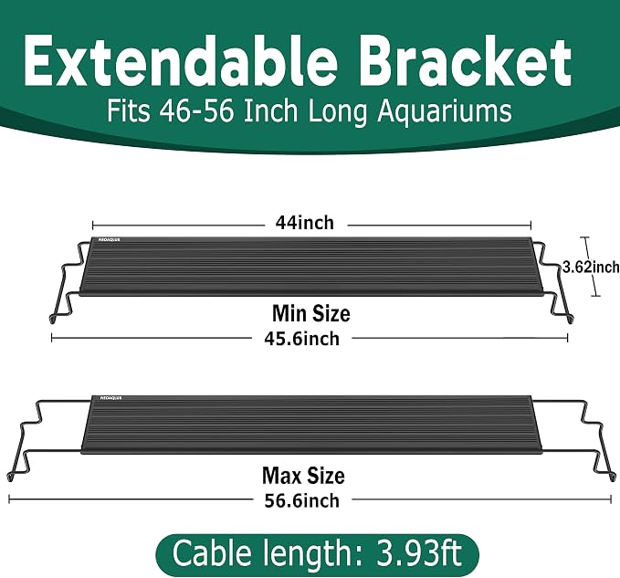 24/7 LED Aquarium Light for 46-56 Inch Plant & Fish Tank IP68, 12-Color & Gradient & Full Spectrum with Sunrise-Daylight-Moonlight, Auto On/Off, Brightness, Extendable Brackets for Freshwater