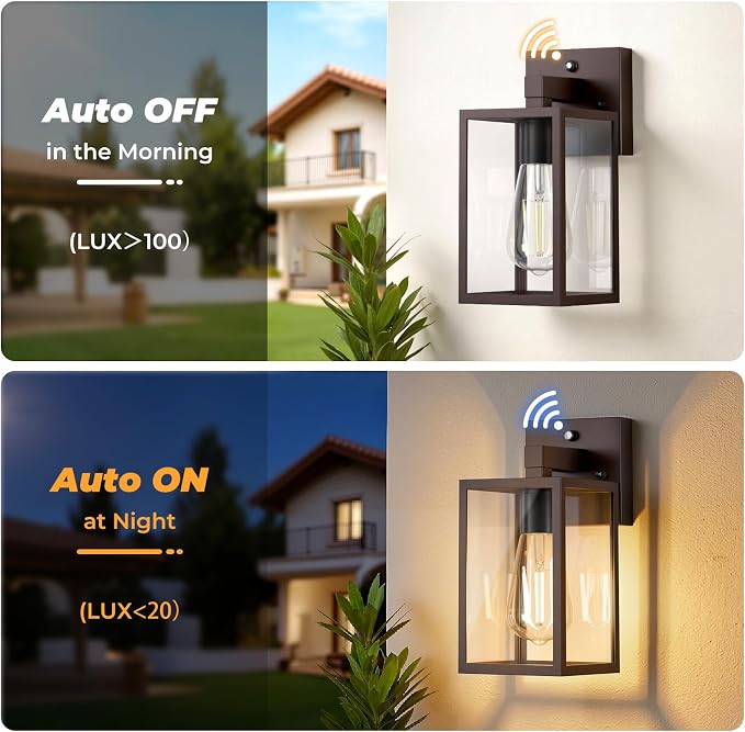 1-Pack Dusk to Dawn Outdoor Wall Sconce, Dark Chocolate | Waterproof Wall Mount Lantern, Exterior Porch Wall Light, Weatherproof, Wide Outdoor Use, Doorway Garage Yard