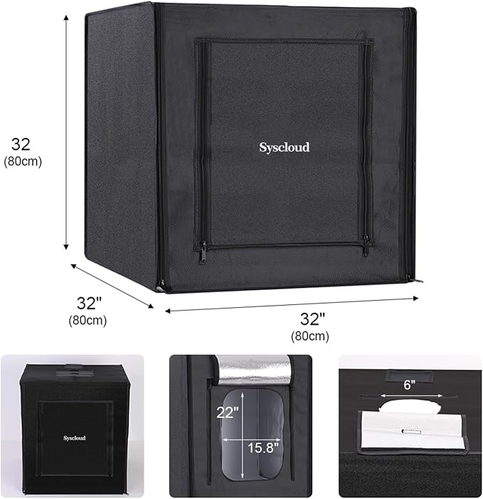 Photo Studio Light Box, 32"x32" Professional Dimmable Shooting Tent Kit with 210 LEDs Lights & 4 Color Backgrounds for Product Photography