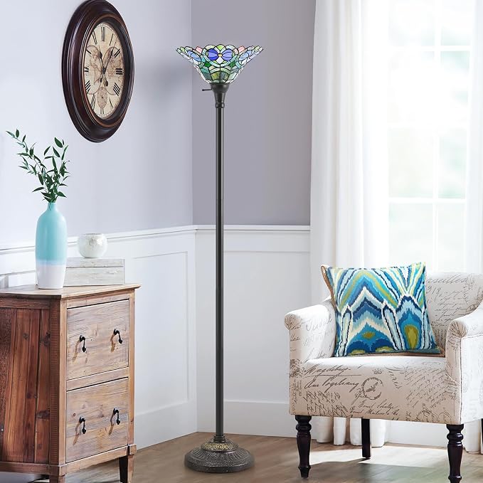 Luvkczc Torchiere Floor Lamp - 70" Victorian Stained Glass Lamp Antique Tiffany Style Standing Light for Home,Office,Hotel Decor