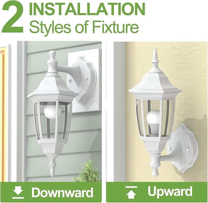 EMART Dusk to Dawn Plastic Outdoor Wall Light Fixtures with Bulbs, Waterproof and Anti-Corrosion Porch Sconces, Exterior Lanterns Wall Mount Lamp for Outside, Garage, Front Door, Patio, 1 Pack, White