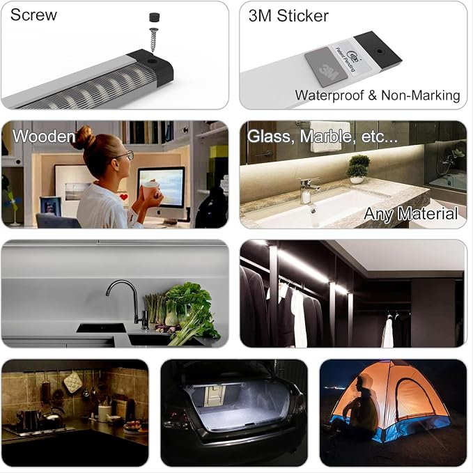 EBD Under Cabinet Lighting Plug in 4 Pcs 12 Inch, Dimmable No Messy Wires Built-in Adjustable Cable LED Light Bar 6500K 1800LM for Kitchen Home Office, Memory for Smart Plug, 1 Pcs Extension Cables