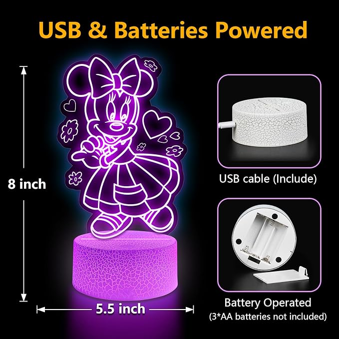 Cute Night Light for Kids 2 Sets - Anime Charater Decor Lamp with 16 Colors Change, Remote, Dim Control, 3D Illusion LED Night Lights for Kids Gifts Party Birthday Decoration