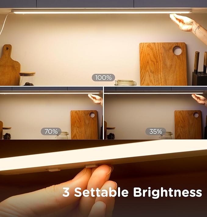 12 Inch Under Cabinet Lighting Plug in, 7W 120V 3 Color 3000K/4000K/5000K, 3 Brightness, Super Bright, Ultra Thin Under Counter Lights for Kitchen, Linkable LED Cabinet Light, White 2Pack